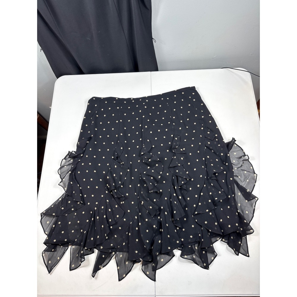 Kay Unger New York Black Polka Dot Ruffle Handkerchief Hem Skirt Womens 16